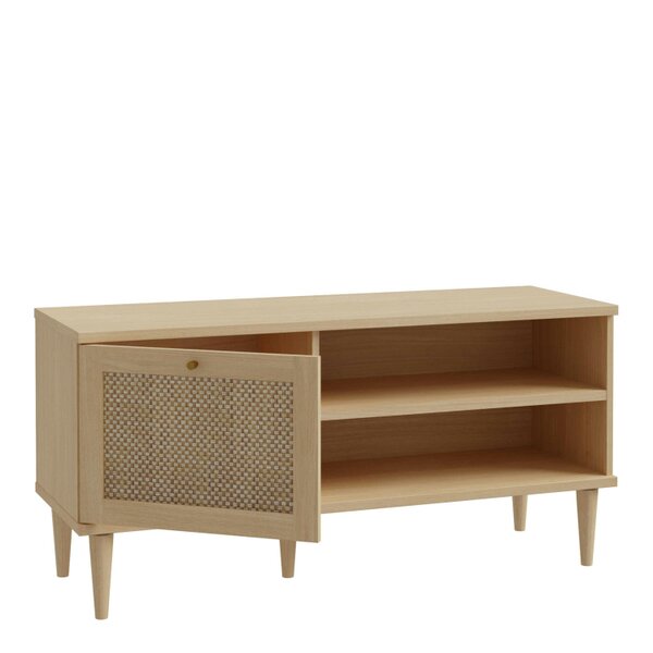 Wyld Haus Bergen Rattan TV Unit Natural Weave Detail 1 Door 2 Shelves