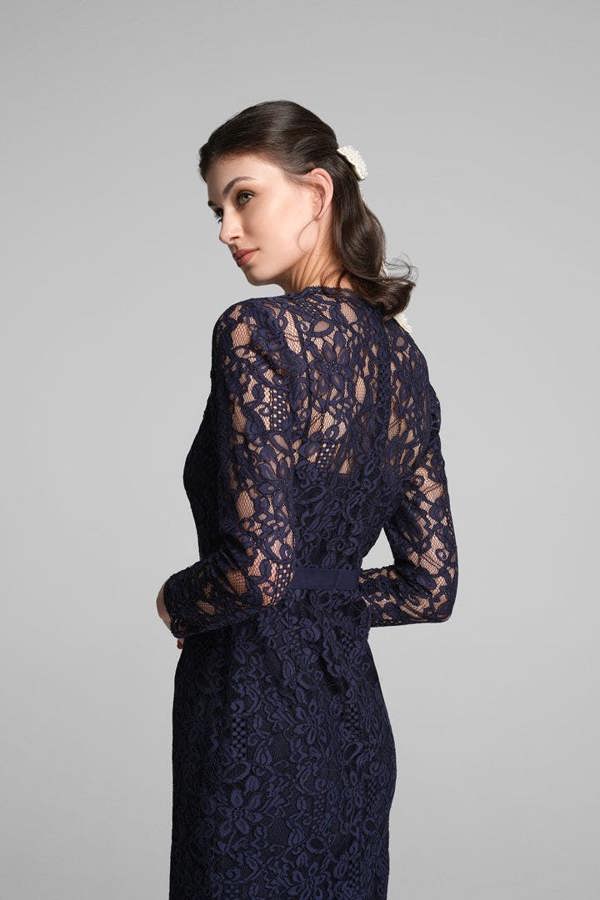 Rumour London Chiara long sleeve lace pencil dress in navy