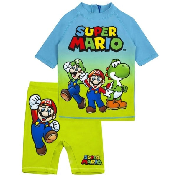 Super Mario Boys Short-Sleeved Swim Set - Blue/Green