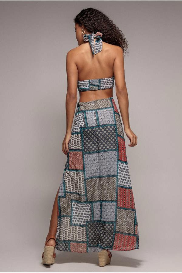 Halter Neck Printed Maxi Dress - Blue DR3504