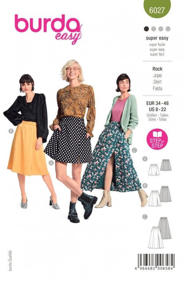 Burda Sewing Pattern 6027 Skirts For Women, 8-22 (34-48) - Easy