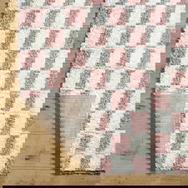 Livabliss Urban Shag-Modern Ivory Pink Checkered Soft Plush Pile Rug