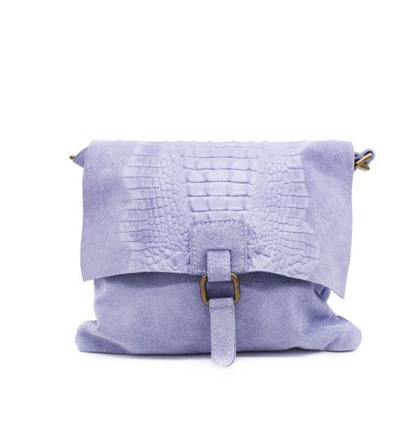 Kitise Italian Soft Suede Leather Croc Skin Pattern Flap Over Small  Cross Body Bag