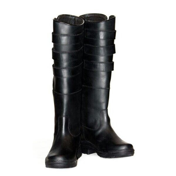 eQuitack Unisex Leather Long Yard & Stable Country Horse Riding Boots With Adjustable Straps Black