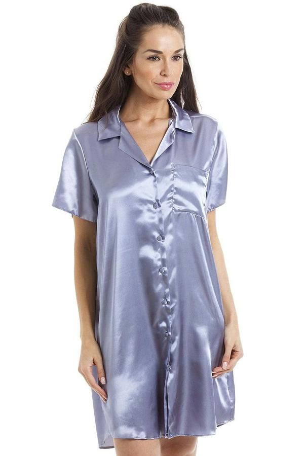 Camille Women's Nightshirt Knee Length Satin Dress Ladies Nightwear