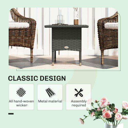 Wyld Haus Nari Grey Rattan Outdoor Side Table With Woven Top