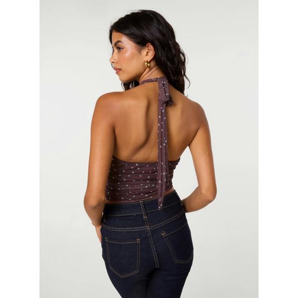 Pink Vanilla Polka Dot Ruched Side Halter Top