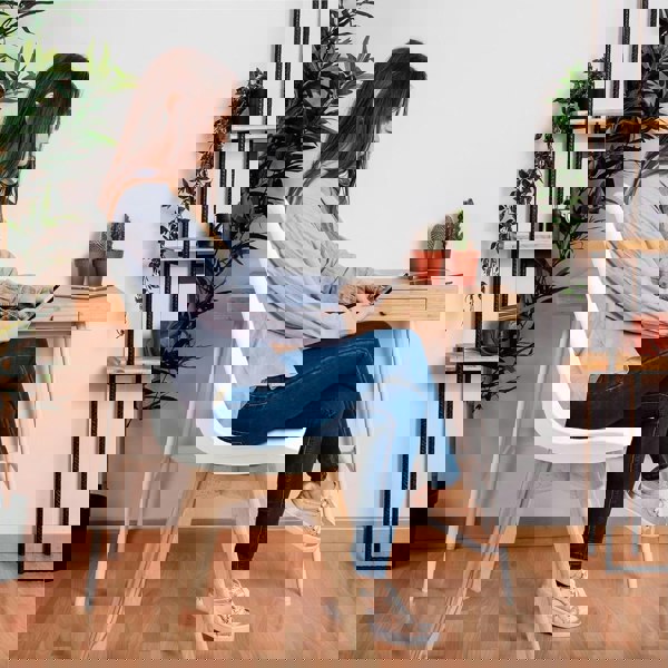 Life Interiors Single Scandinavian Dining Chair with Leather Cushions Solid Wood Legs