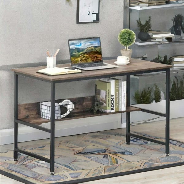 Rafaelo Mobilia Industrial Rustic 2 Tier Computer Desk