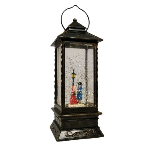 Samuel Alexander 27cm Dual Power Light up Christmas Glitter Water Spinner Rustic Lantern Carol Singing Scene with LEDs