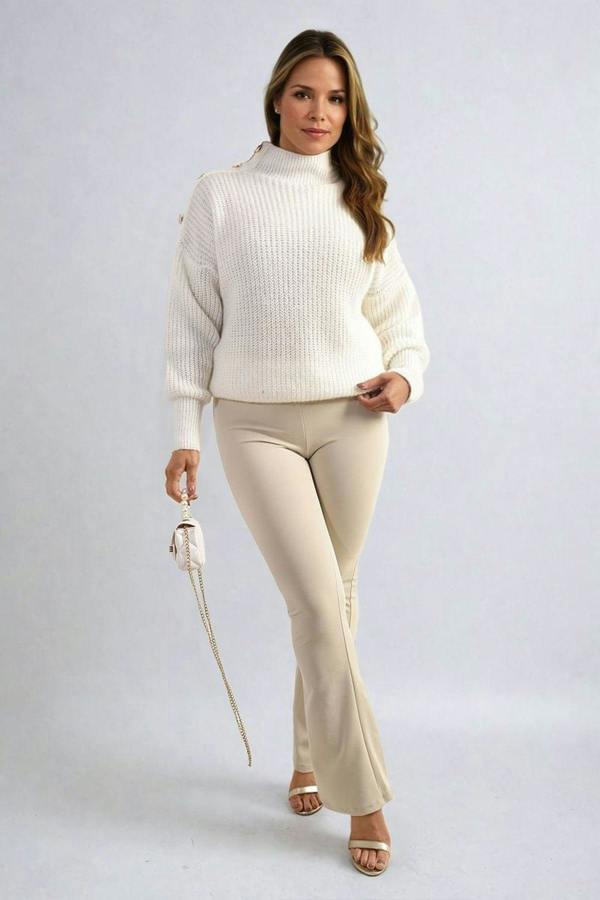 Jessica High Waisted Flare Leg Trouser - Beige