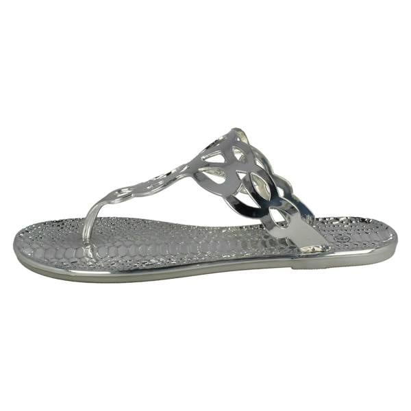 Spot On Ladies Spot On Flat Toepost Crocodile Pattern Sandal