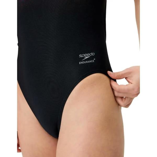 Black Speedo endurance one-piece swimsuit with club training placement print