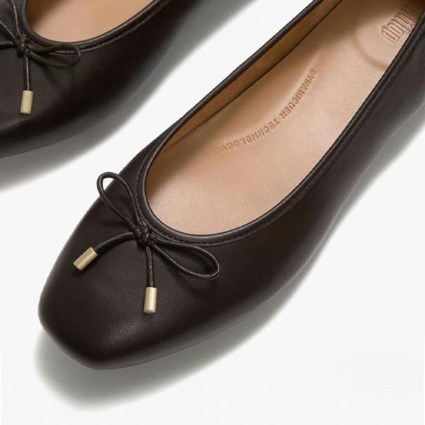 FitFlop DELICATO BOW SOFT LEATHER Ballerina Shoes in Brown