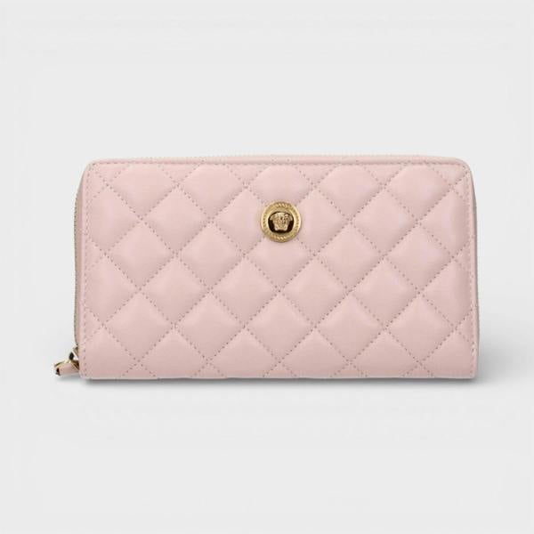Versace Zip Around Wallet Quilted Lamb Leather Pink