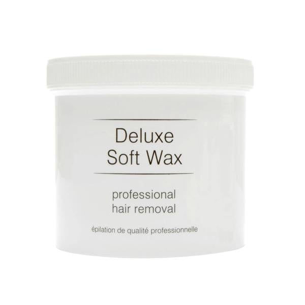 A white plastic jar labeled “Go Smooth Hair Removal Home Waxing Kit” by Rio, featuring English and French text, is shown against a plain white background—perfect for professional-quality waxing at home.