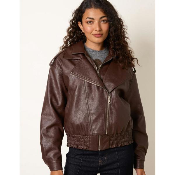 Blue Vanilla Double Zip Oversized Faux Leather Jacket