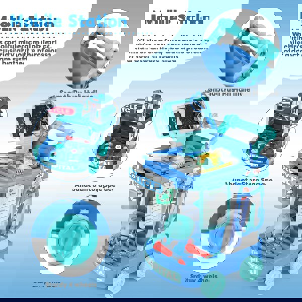 deAO Toys Doctor Kit for Kids, 20 PCS Educational Pretend Medical Station Set, Portable Pretend Role Play Set