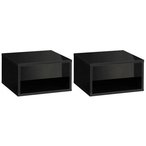 Wyld Haus Fisaro Set Of 2 High Gloss Black Floating Bedside Tables 1 Drawer 1 Shelf