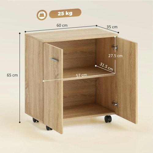 HOMCOM Mobile Sideboard Cabinet with 2 Doors Internal Shelves, Natural Wood