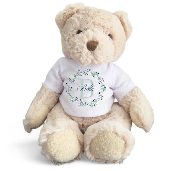 Personalised Blue & Green Floral Baby Gift Box - Teddy & Vest