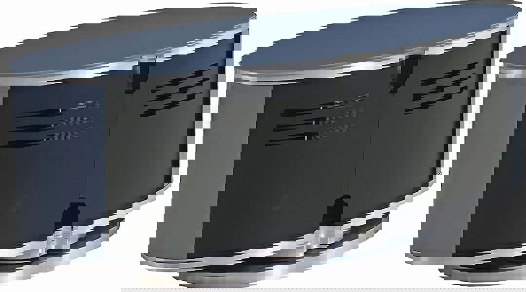 MDA Designs LUNA Grey Oval Cabinet with Grey Profiles & Grey BeamThru Glass Doors Suitable for Flat Screen TVs up to 50"