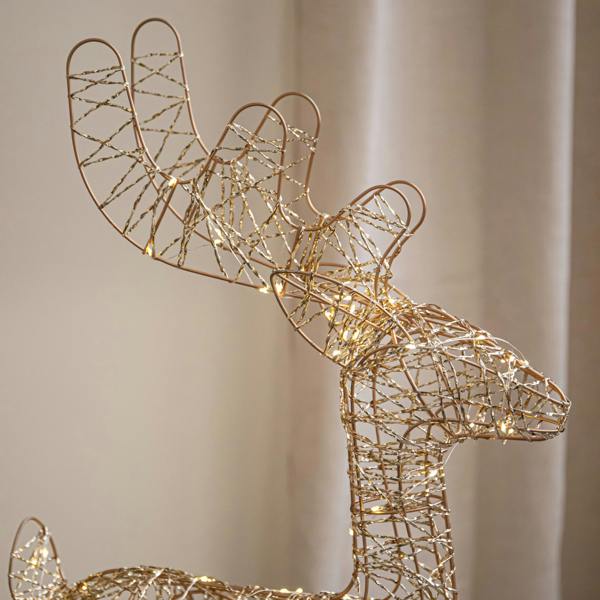 Samuel Alexander 74cm Battery Powered Light up Gold Twist Christmas Standing Reindeer with 100 Warm White LEDs