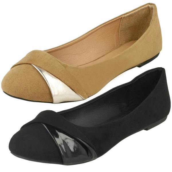 Spot On Ladies Spot On Twist Vamp Trim Ballerinas
