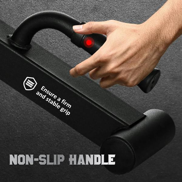 Black deadlift barbell jack with non-slip handle and textured grip area