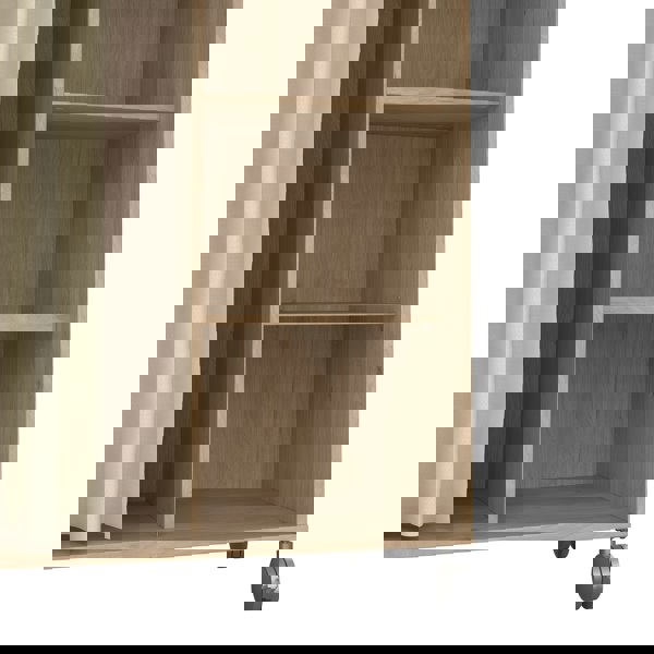 Furniture To Go Uppsala Open Mobile Wardrobe Unit in Jackson Hickory Oak with a Beige Textile Curtain on Wheels