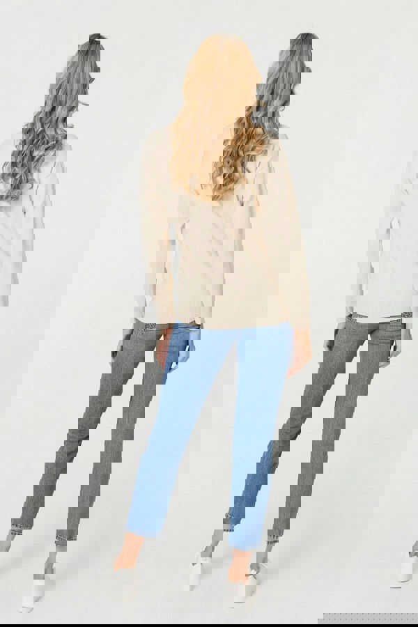 Beige | Heart Embellished Batwing Sleeve Jumper
