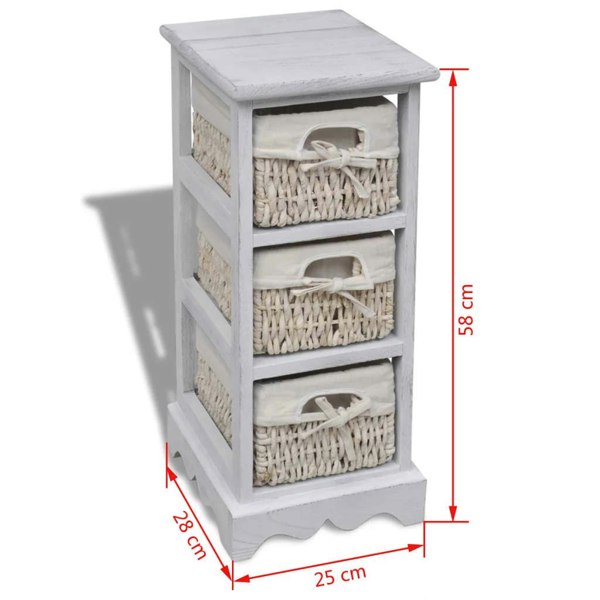 Berkfield Wooden Storage Rack 3 Weaving Baskets White