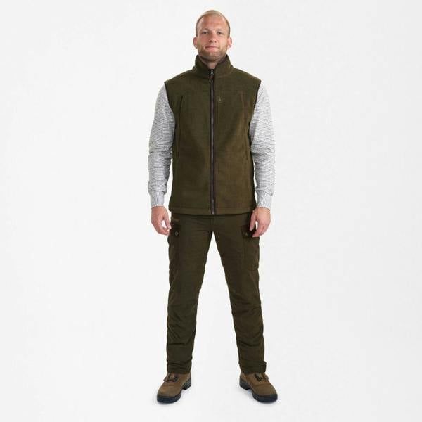 Front view of Deerhunter fleece waistcoat with zip closure and high collar