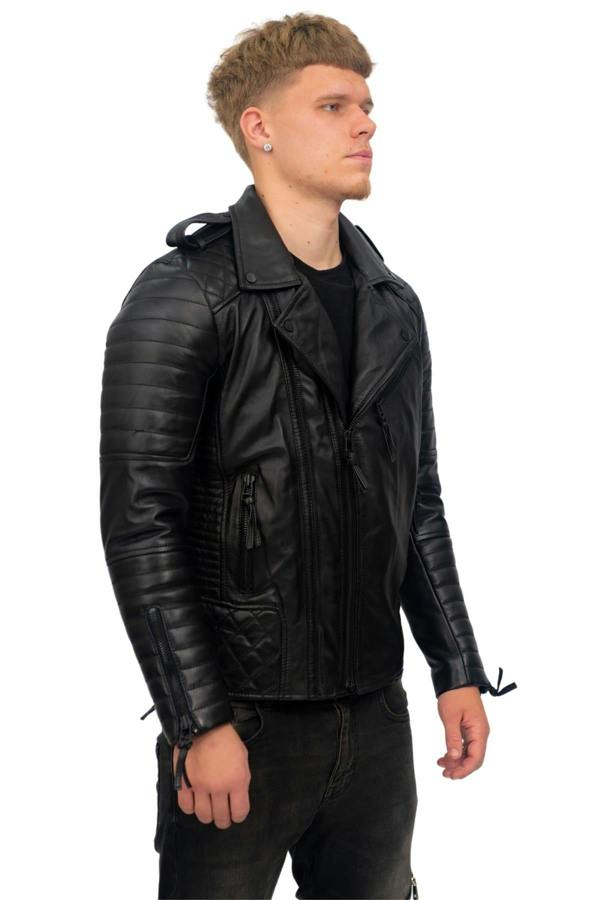 Infinity Leather Mens Slim-Fit Double Zip Brando Leather Biker Jacket-Cairo