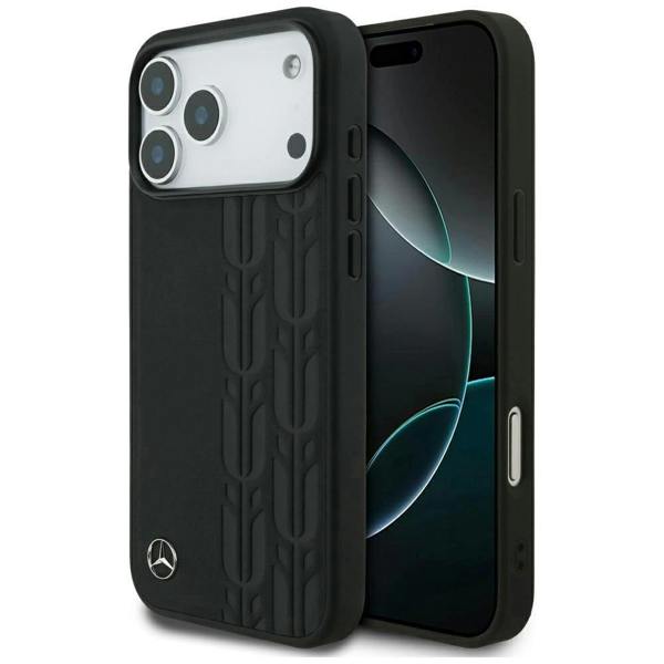 Mercedes Leather Laurel Leaves Case with MagSafe for iPhone 17 Pro Max 6.9" Black - MEHMP17X25RDSLAK