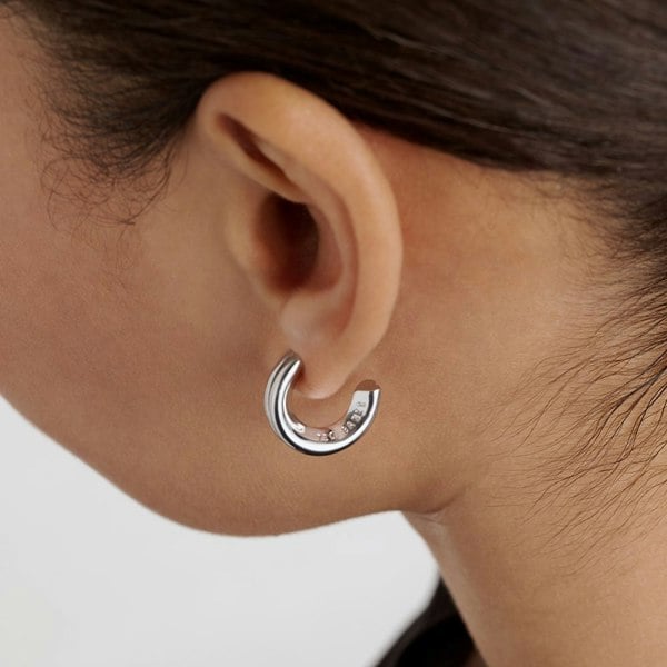 Ted Baker Hilya Silver Tone Half Hoop Earrings TBJ4055-01-03