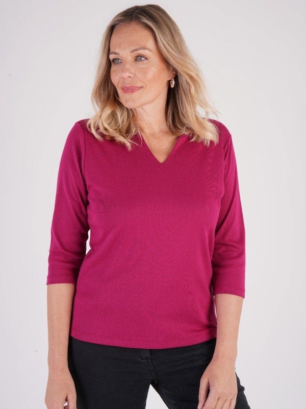 PennyPlain High Back V-neck Top - Raspberry
