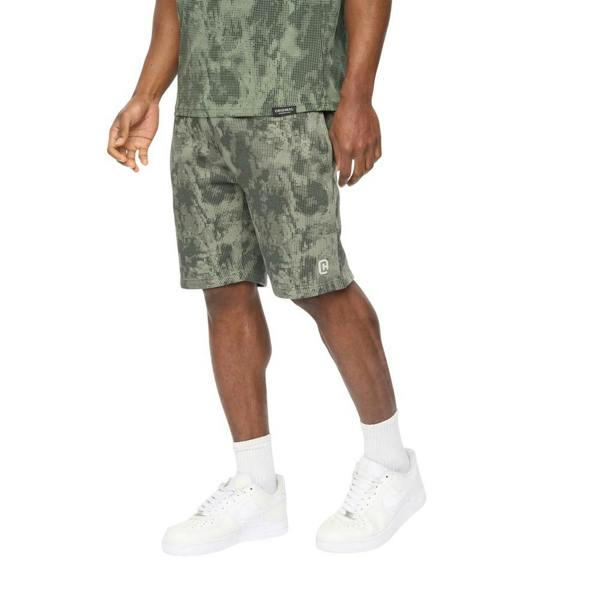 Crosshatch Mens Bardon Camo Sweat Shorts - Olive Camo - 