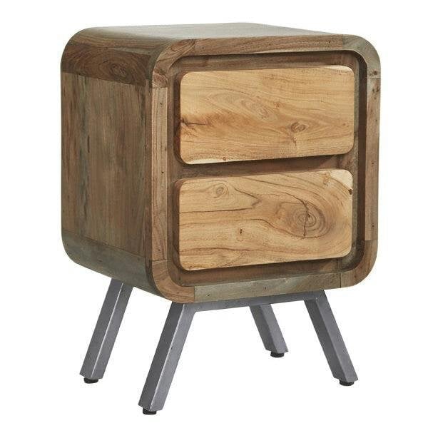 Wyld Haus Los Angeles Reclaimed Wood and Metal 2 Drawer Bedside Table