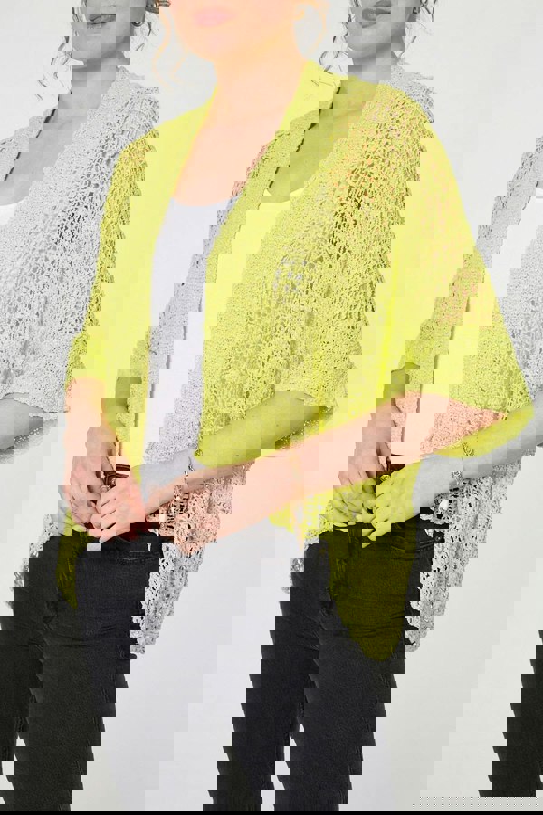 Green | Crochet Knit Texture Waterfall Cardigan
