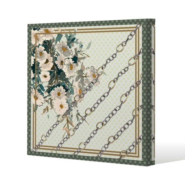 Benjamin Tate Design Flowers & Chain Links Slim Style Canvas Print  90x90cm , 15mm Slim Real wood.