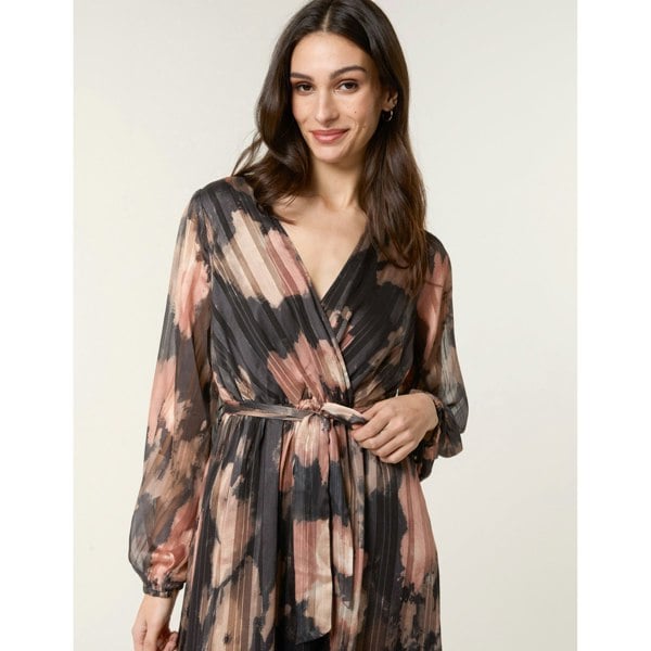 Blue Vanilla Watercolour Pleated Wrap Belted Dress