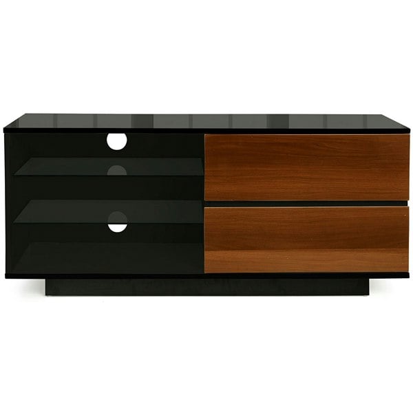 Centurion Supports Gallus Gloss Black with 2-Walnut Drawers and 3-Shelf 32"-55" LED/LCD/Plasma Cabinet TV Stand