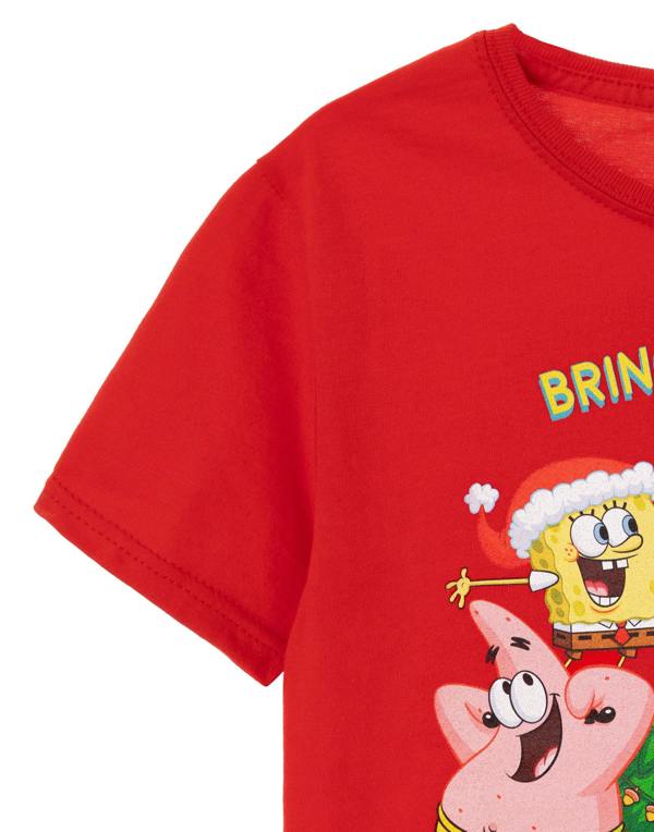 SpongeBob SquarePants Unisex Kids Red Christmas Tree Short Sleeved T-Shirt