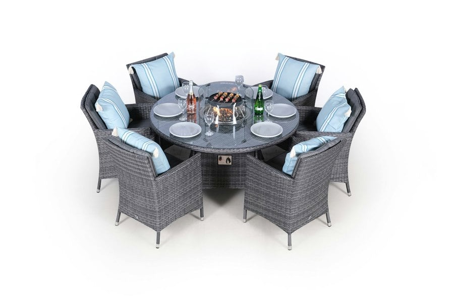 Giardino Savannah Fire Pit 6 Seater Round Rattan Dining Set
