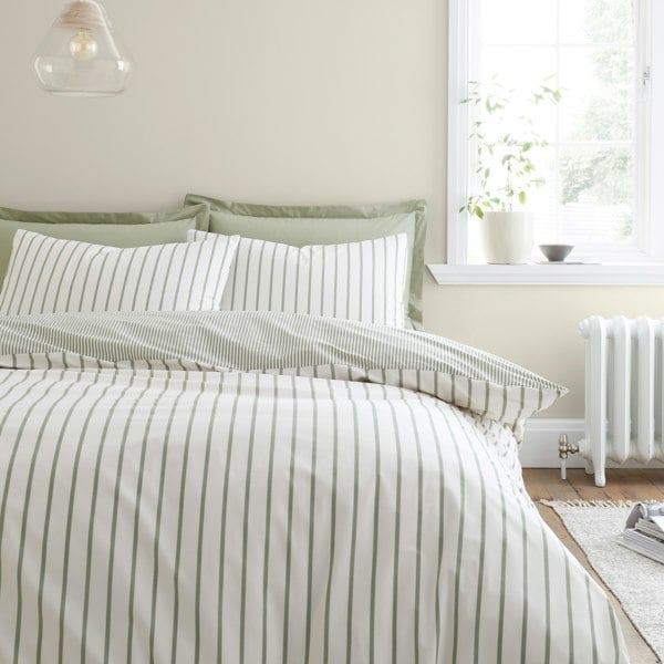 Bianca Hampton Stripe 200 Thread Count Cotton Reversible Duvet Cover Set Green
