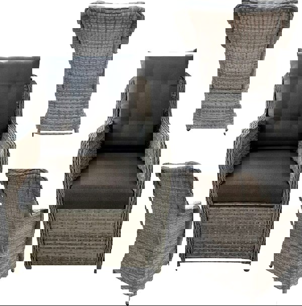 Furniture One Patio Sofa Dining Table Set, 6 Seaters Aluminum Frame Wicker Weave, Includes Dining Table+Loveseat+ 2 Armchair+2 Stool - Grey