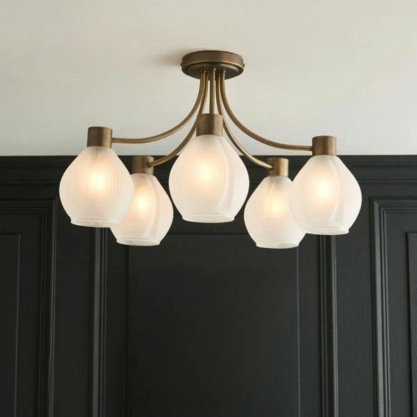 Pagazzi Lighting Hamilton 5 Light Antique Brass Semi Flush Ceiling Light