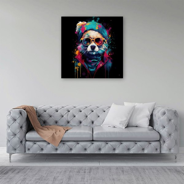 Warren Reed Multi Coloured Splash Art Dog Canvas