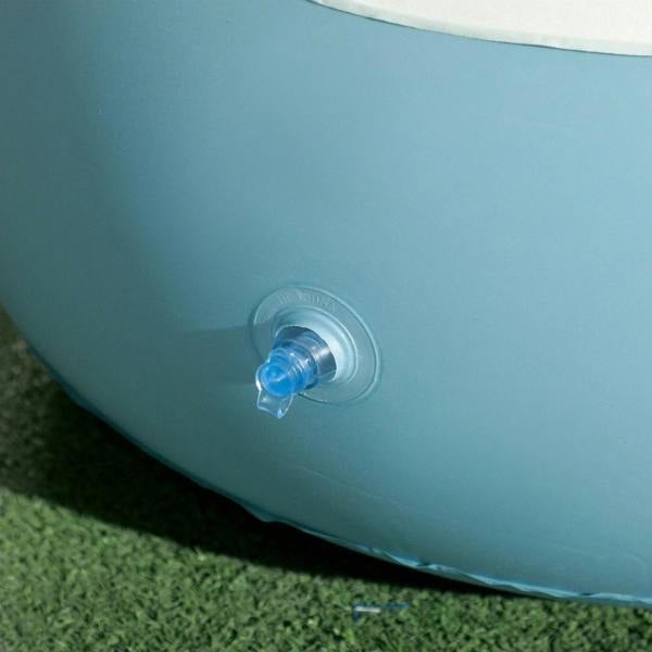 Inflatable tub chair inflation valve on light-blue outer base